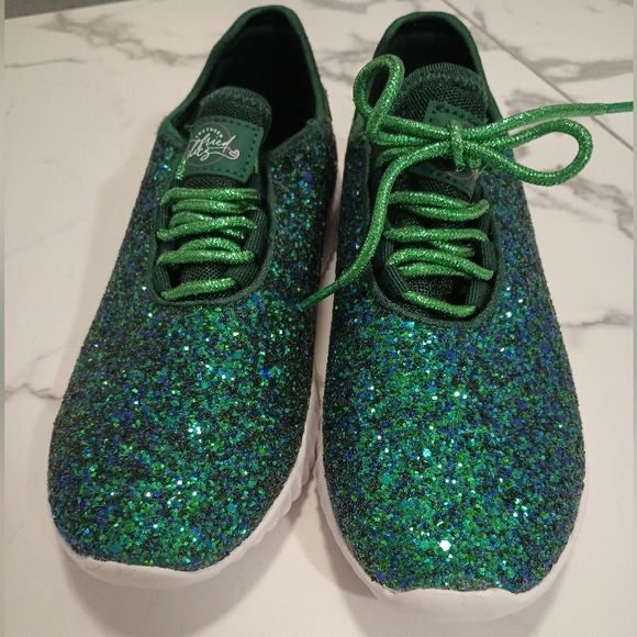 Sparkly Green Teal Glitter Sneakers - Women's 7 - Picture 2 of 6